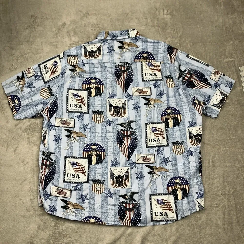 Patriotic Shirt XXL American Flag Uncle Sam Button Up USA Clearwater Outfitters